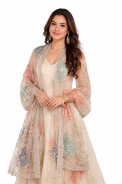 Women’s Embroidered Anarkali Suit Set – Sheer Dupatta with Floral Detailing ₹199.00