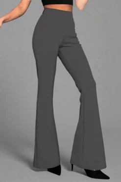 Charcoal Flare High-Waisted Trousers – Elegance in Motion