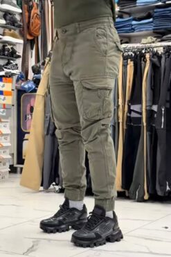 Men's Olive Green Tactical Cargo Joggers - Streetwear Utility Pants