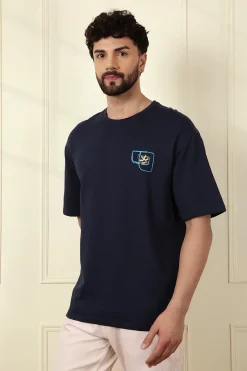 Men’s Navy Blue Minimal Embroidered T-Shirt