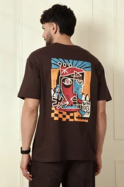 Men’s Brown Oversized T-Shirt with Abstract Back Print