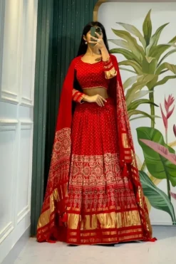 Red Bandhani Printed Chaniya Choli