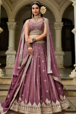 Regal Mauve Embroidered Lehenga Choli Set – A Royal Affair in Every Thread