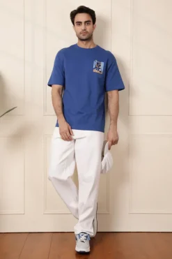Men’s Blue Oversized Graphic Printed T-Shirt