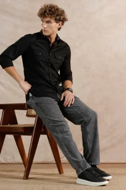 Classic Grey Washed Relaxed-Fit Jeans