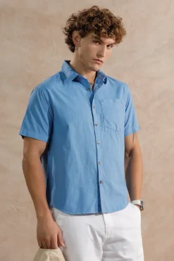 Men’s Sky Blue Casual Short Sleeve Shirt