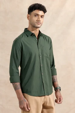 Men’s Forest Green Solid Cotton Casual Shirt
