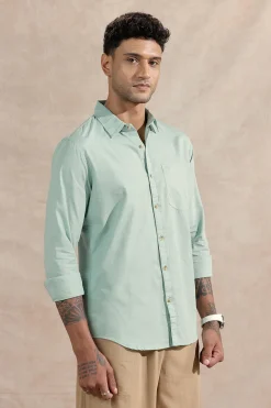 Men’s Mint Green Solid Cotton Casual Shirt