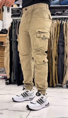 Men's Beige Tactical Cargo Joggers - Premium Streetwear Pants