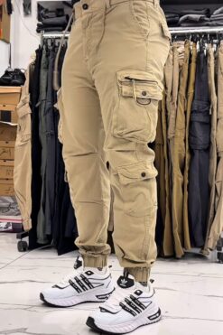 Men's Beige Tactical Cargo Joggers - Premium Streetwear Pants
